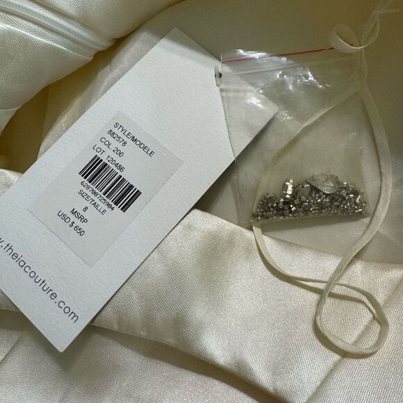 NWT Theia Couture Cream Rhinestone Belt Mini Dress - Picture 14 of 15